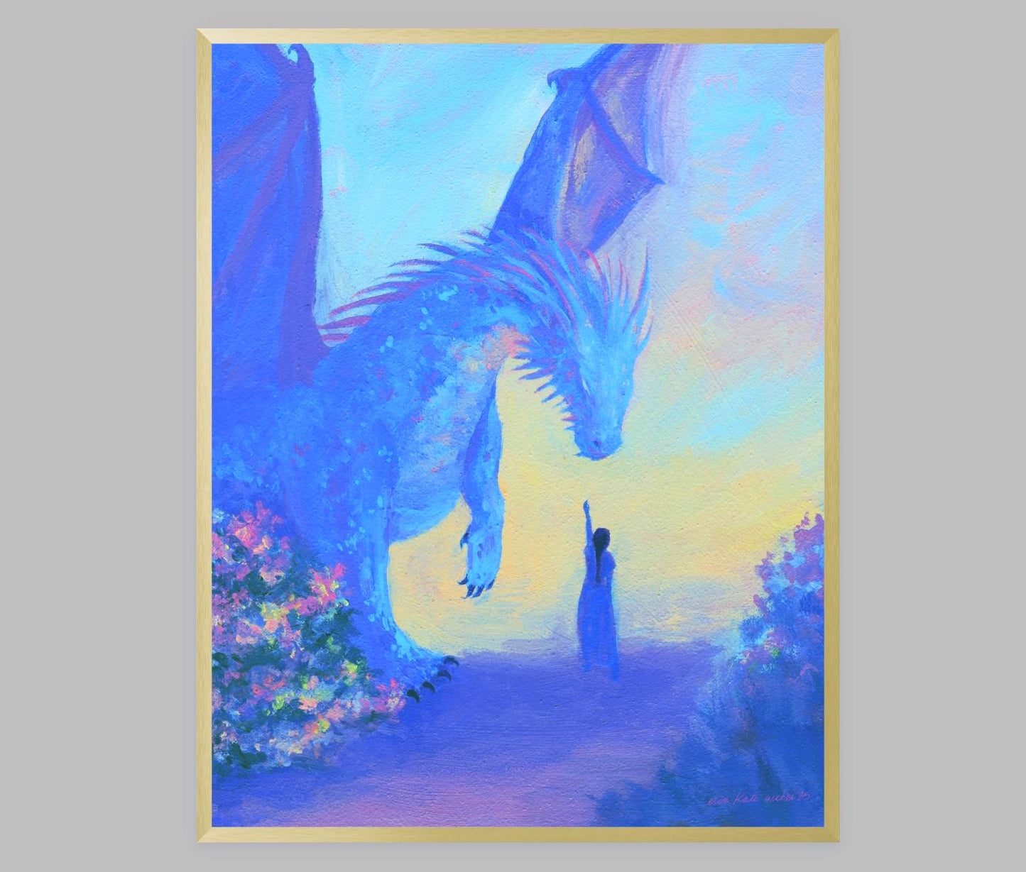 the dragon's chosen - fantasy dragon rider illustration art print from original acrylic painting