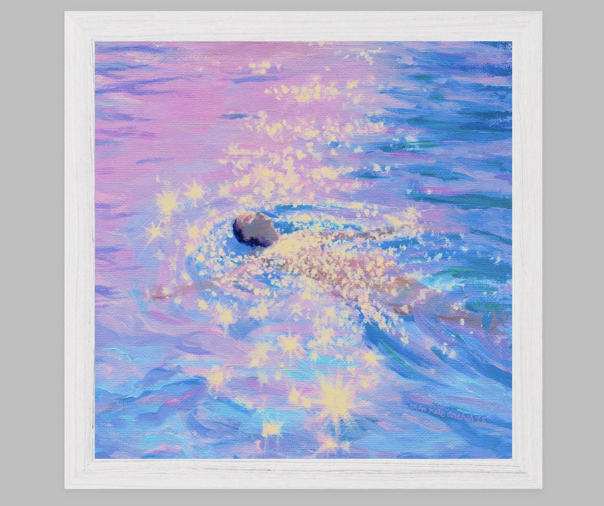 loinnir held - art print from original acrylic painting of swimmer in sparkling water