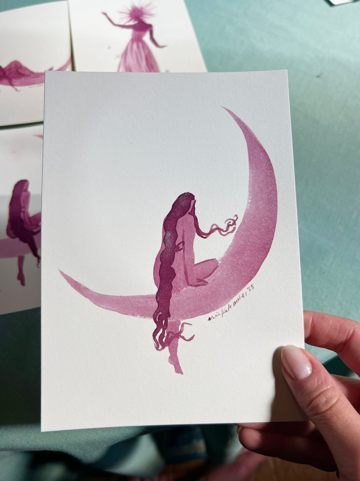 moon perched - original sparkling ink drawings on paper