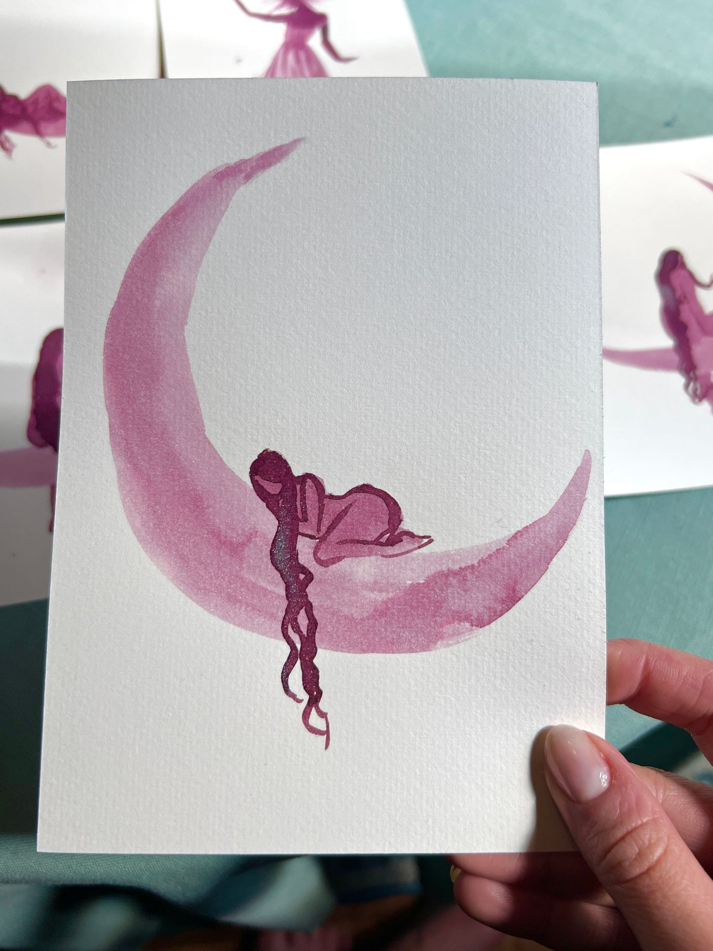 moon perched - original sparkling ink drawings on paper