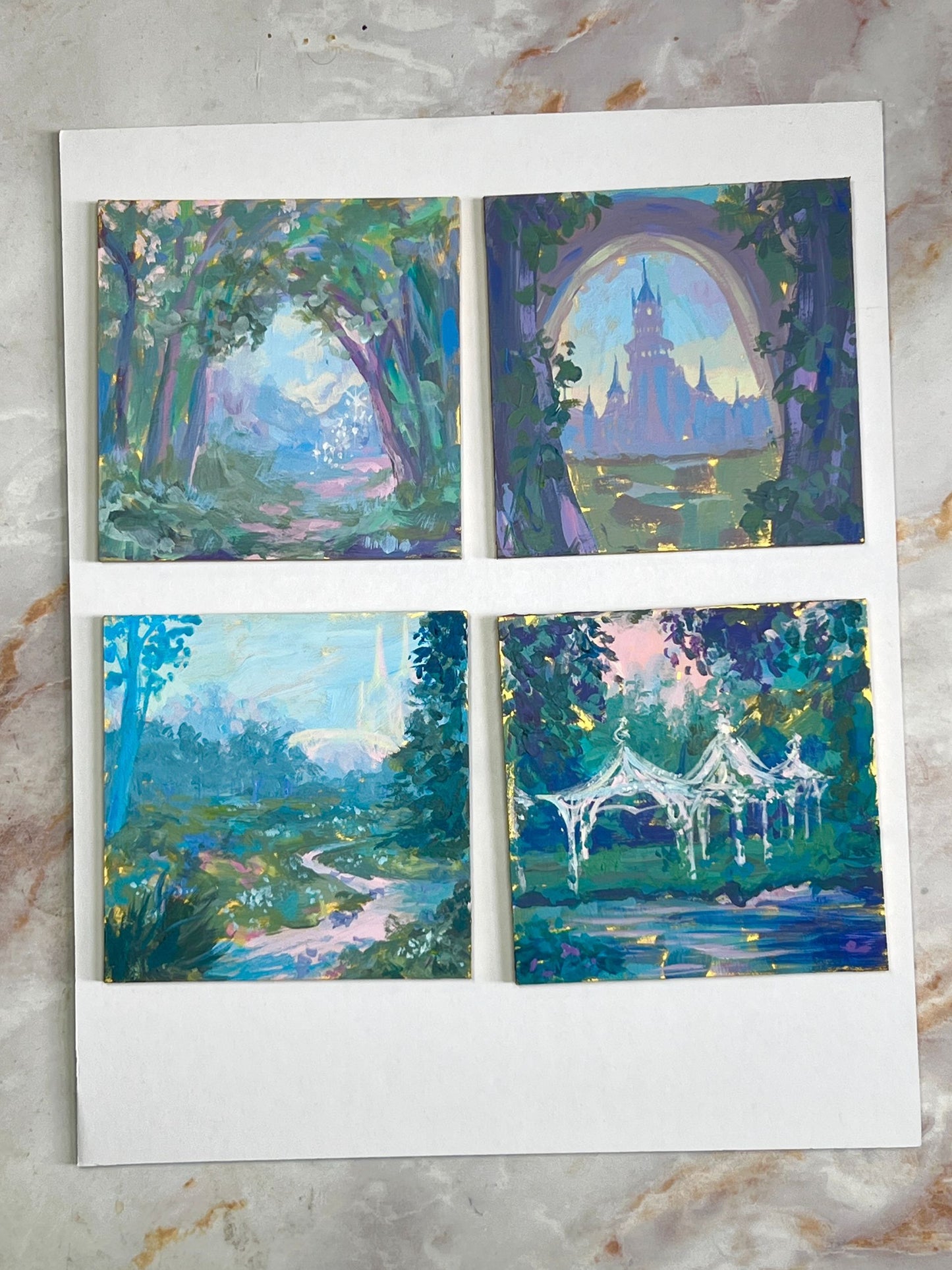 mini elven landscapes on gold