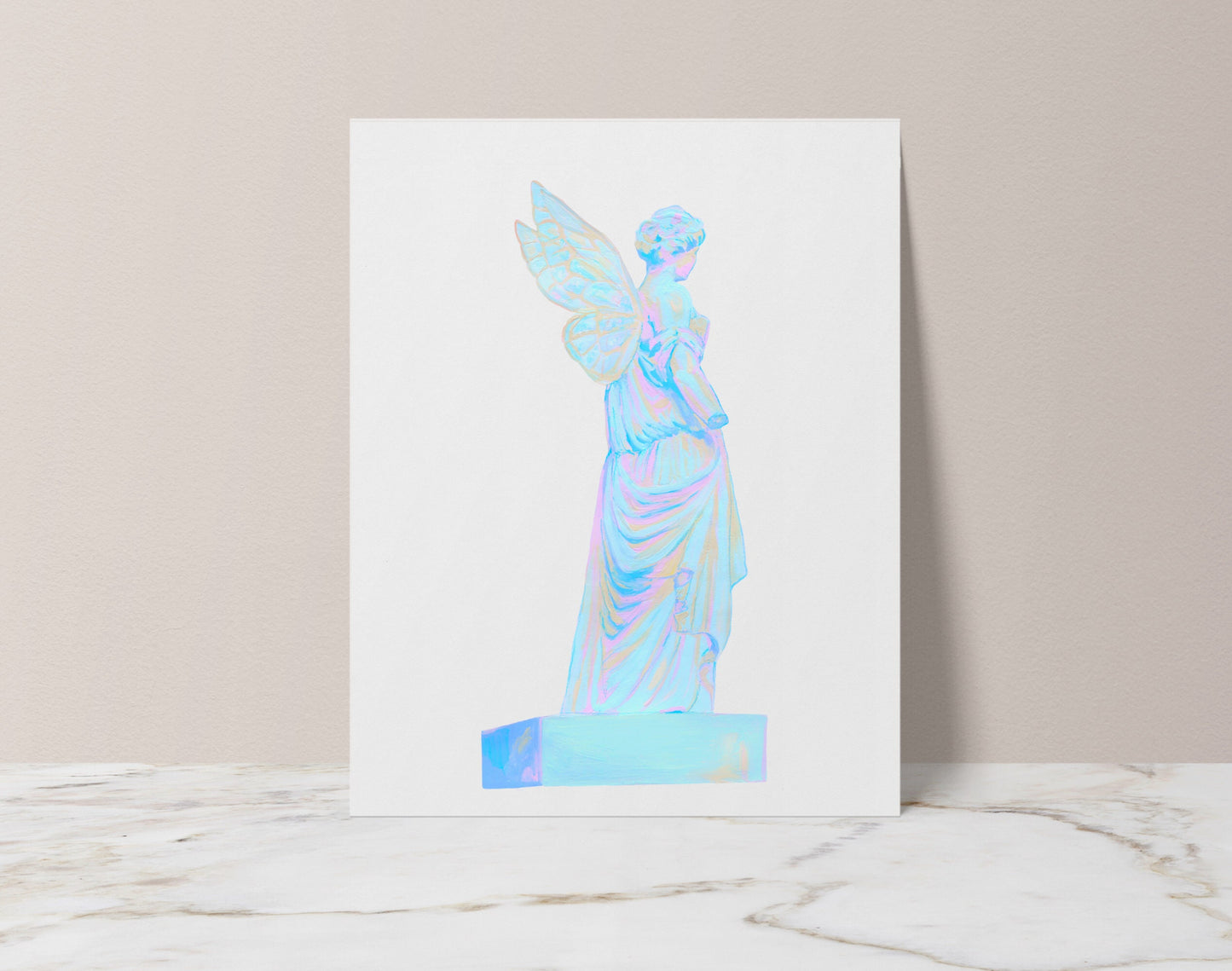 faerie statue ii iridescent illustration art print from original gouache painting