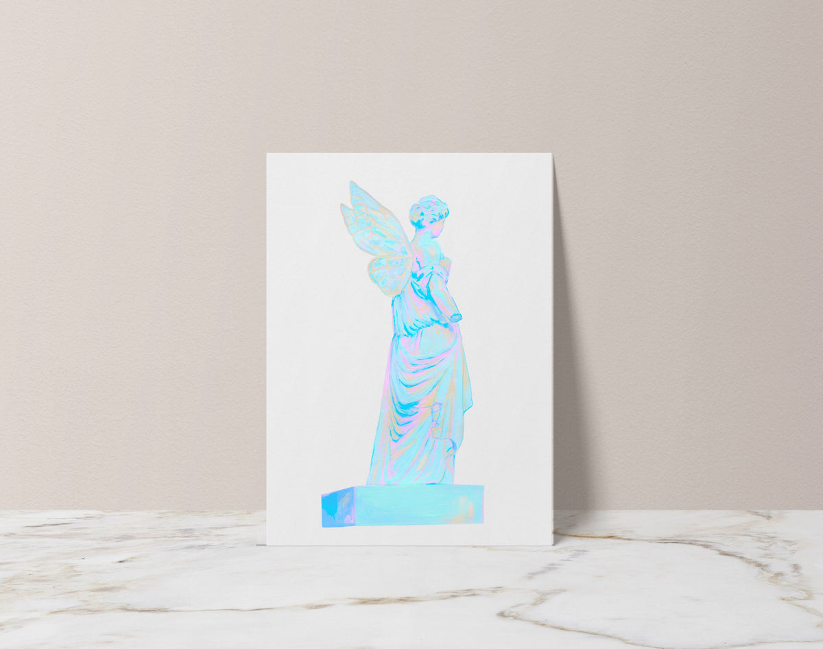 faerie statue ii iridescent illustration art print from original gouache painting