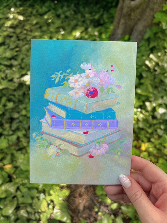 her storybooks - romantic stack of books art print | art for bookworms book lovers