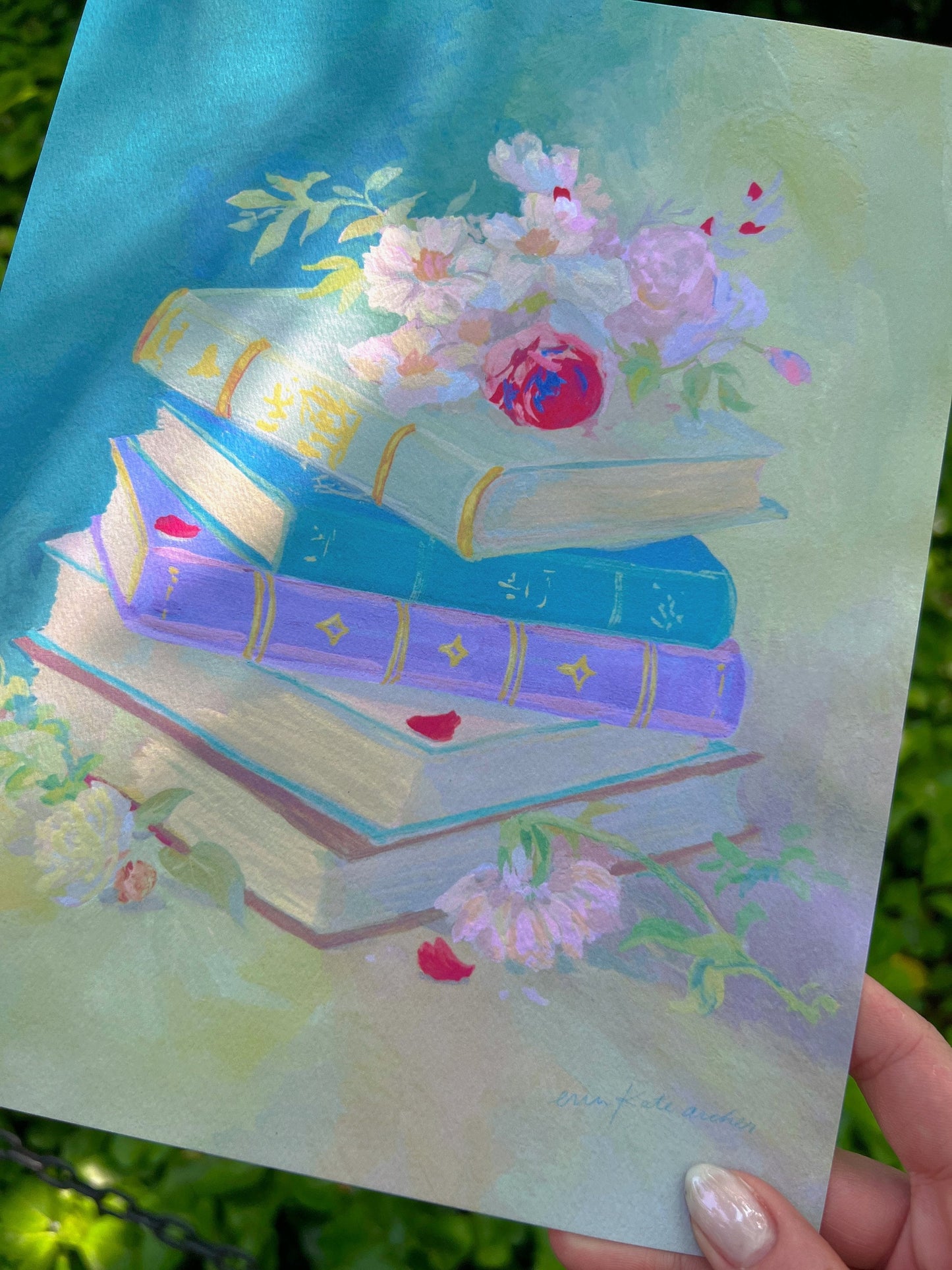 her storybooks - romantic stack of books art print | art for bookworms book lovers