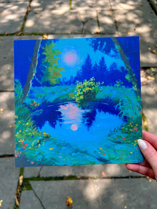 moonlit dip - art print from original acrylic painting - fantasy landscape romantic illustration