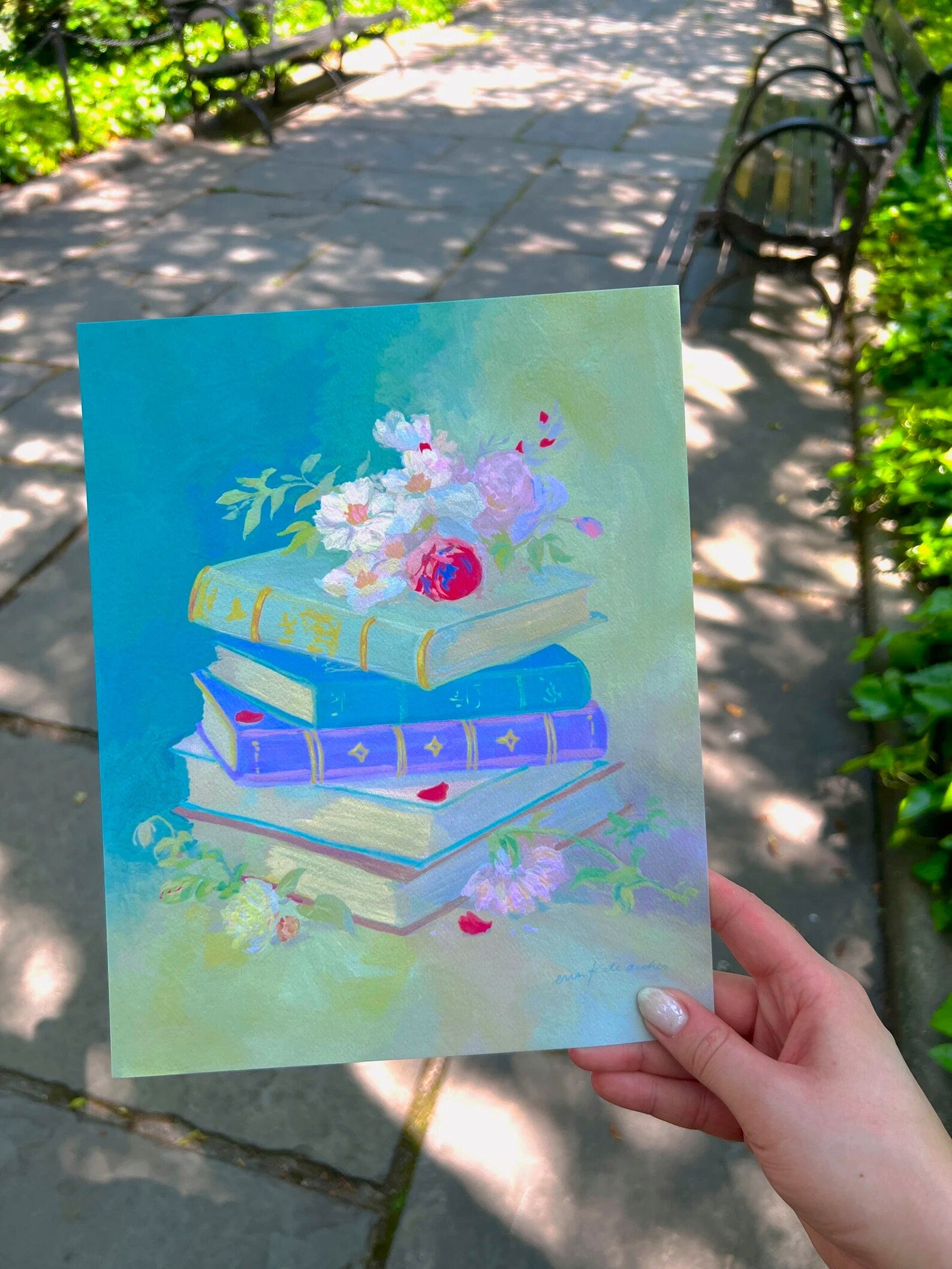 her storybooks - romantic stack of books art print | art for bookworms book lovers