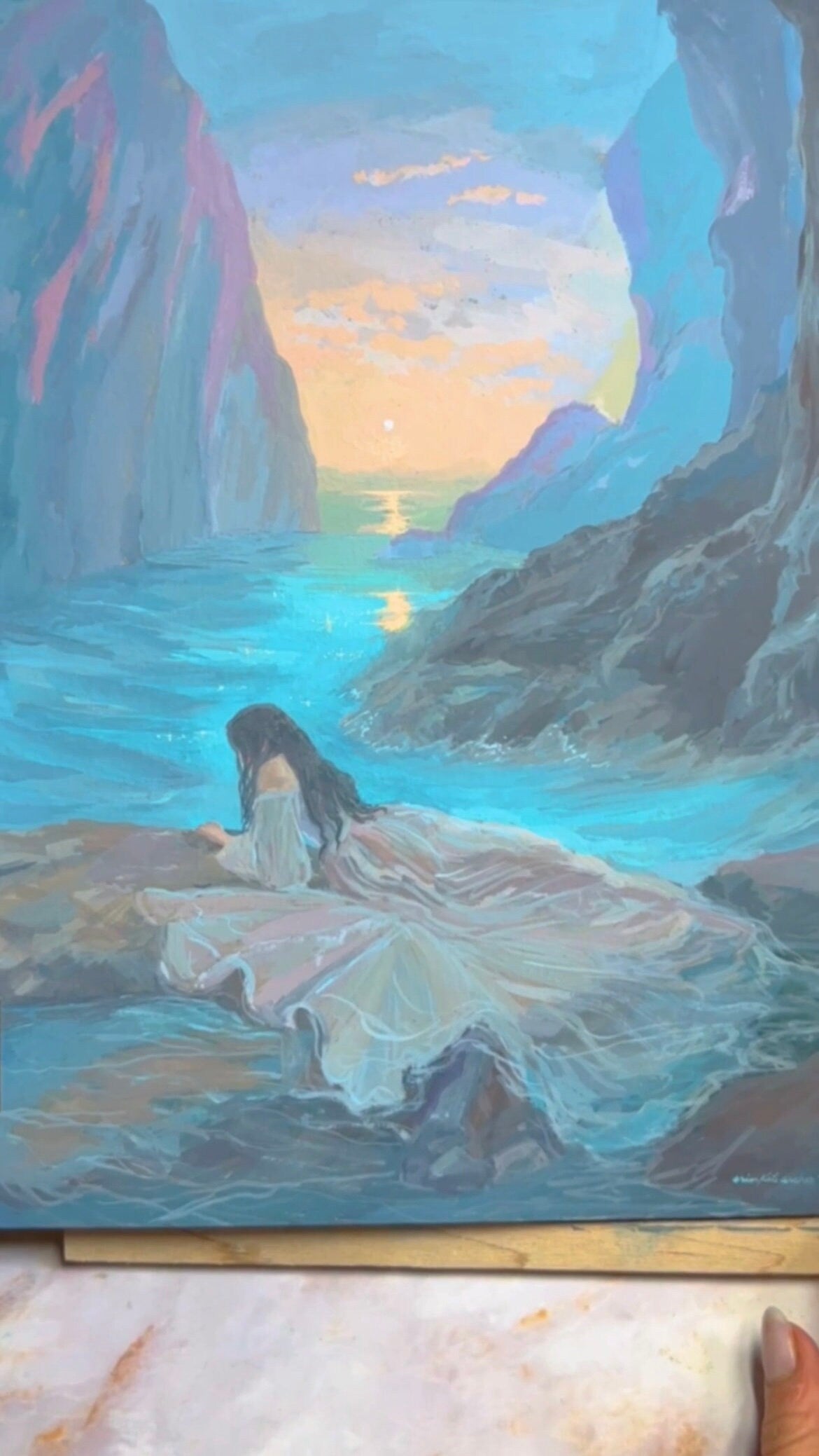 woman born of the frothy sea art print from original gouache painting