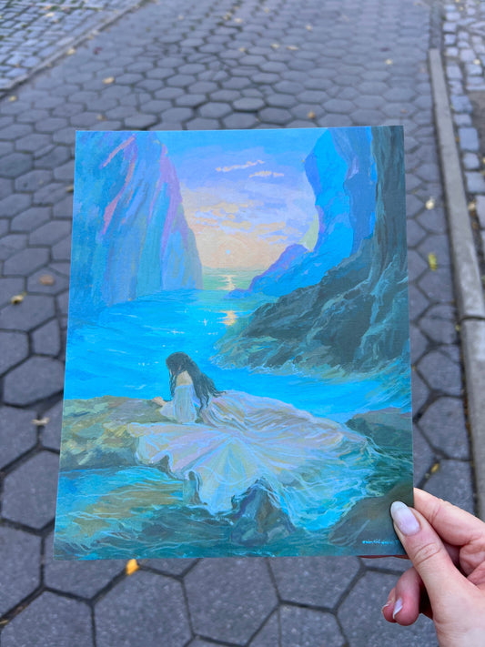 woman born of the frothy sea art print from original gouache painting