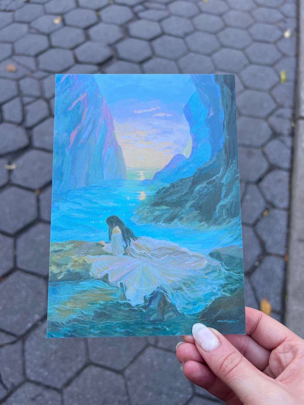 woman born of the frothy sea art print from original gouache painting