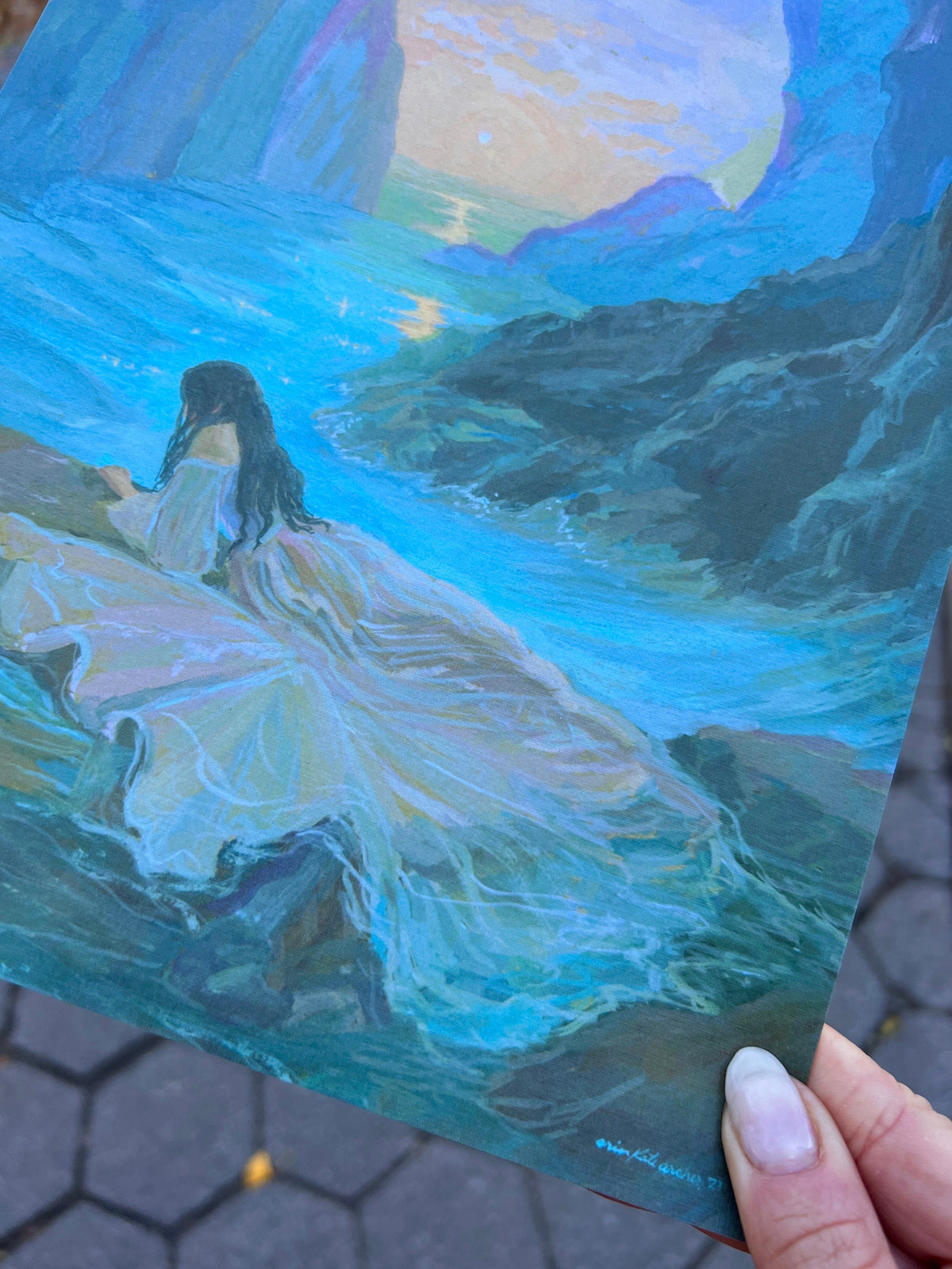 woman born of the frothy sea art print from original gouache painting