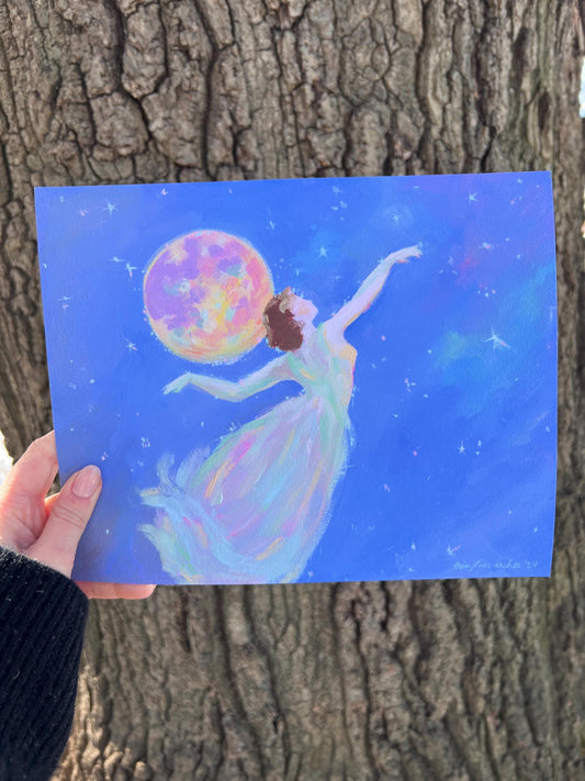 a woman's place - art print from original acrylic painting - celestial witchy moon lovers