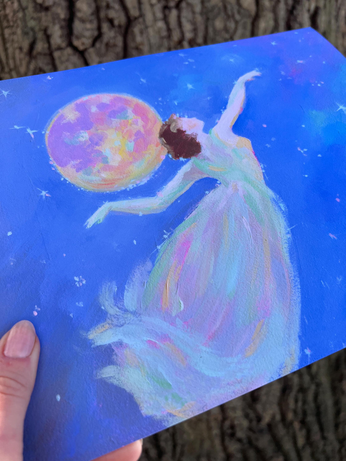 a woman's place - art print from original acrylic painting - celestial witchy moon lovers