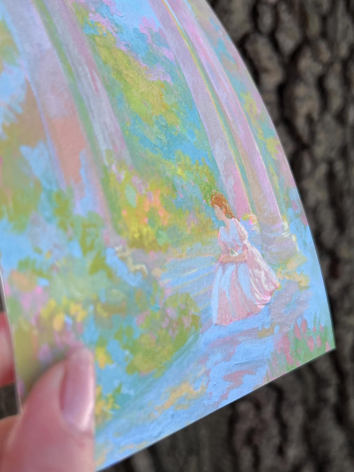 a moment in the garden - art print from original gouache painting, calming romantic pastel color