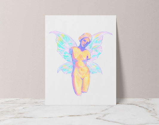 faerie statue i iridescent illustration art print from original gouache painting