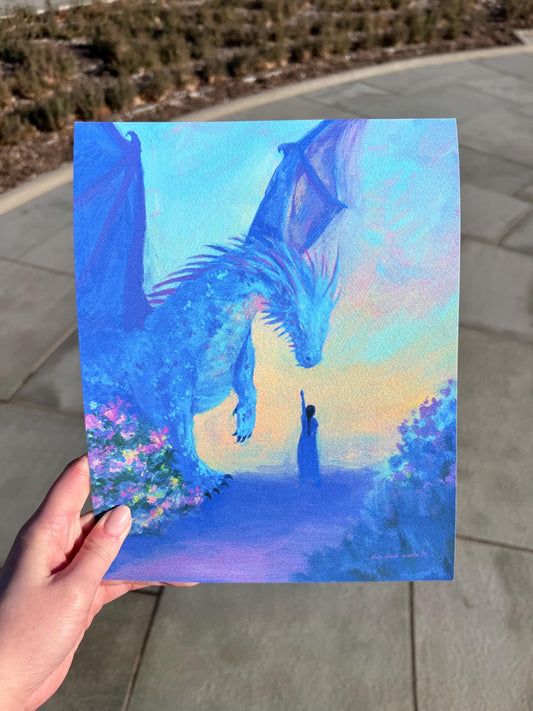 the dragon's chosen - fantasy dragon rider illustration art print from original acrylic painting