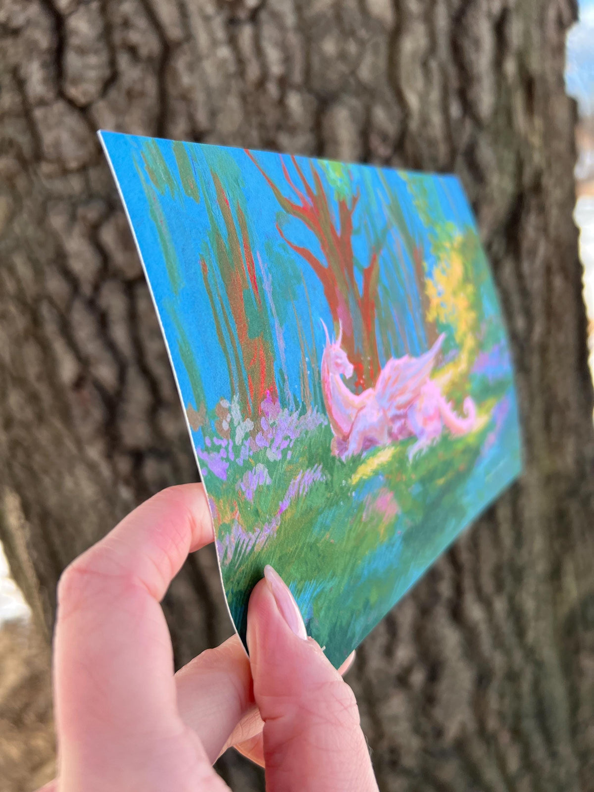 dragon in the clearing art print from original gouache painting for fantasy readers & lovers
