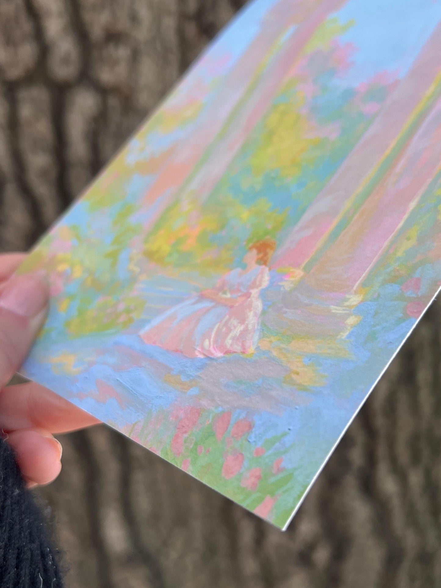 a moment in the garden - art print from original gouache painting, calming romantic pastel color