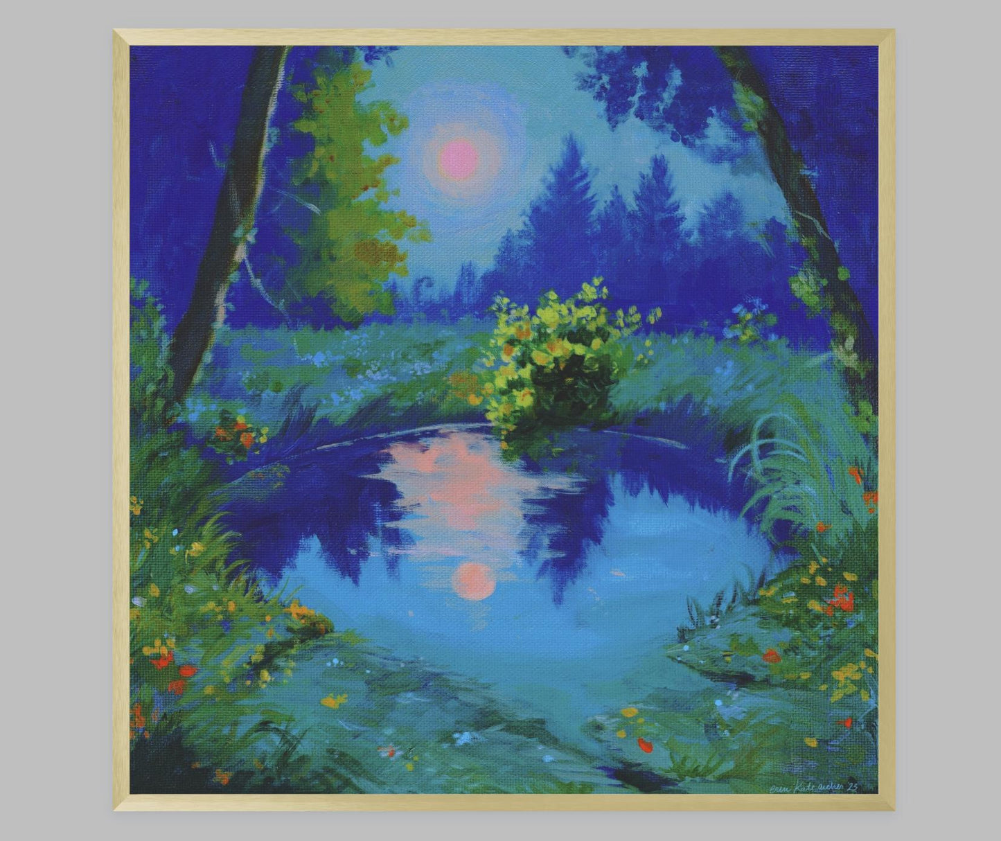 moonlit dip - art print from original acrylic painting - fantasy landscape romantic illustration