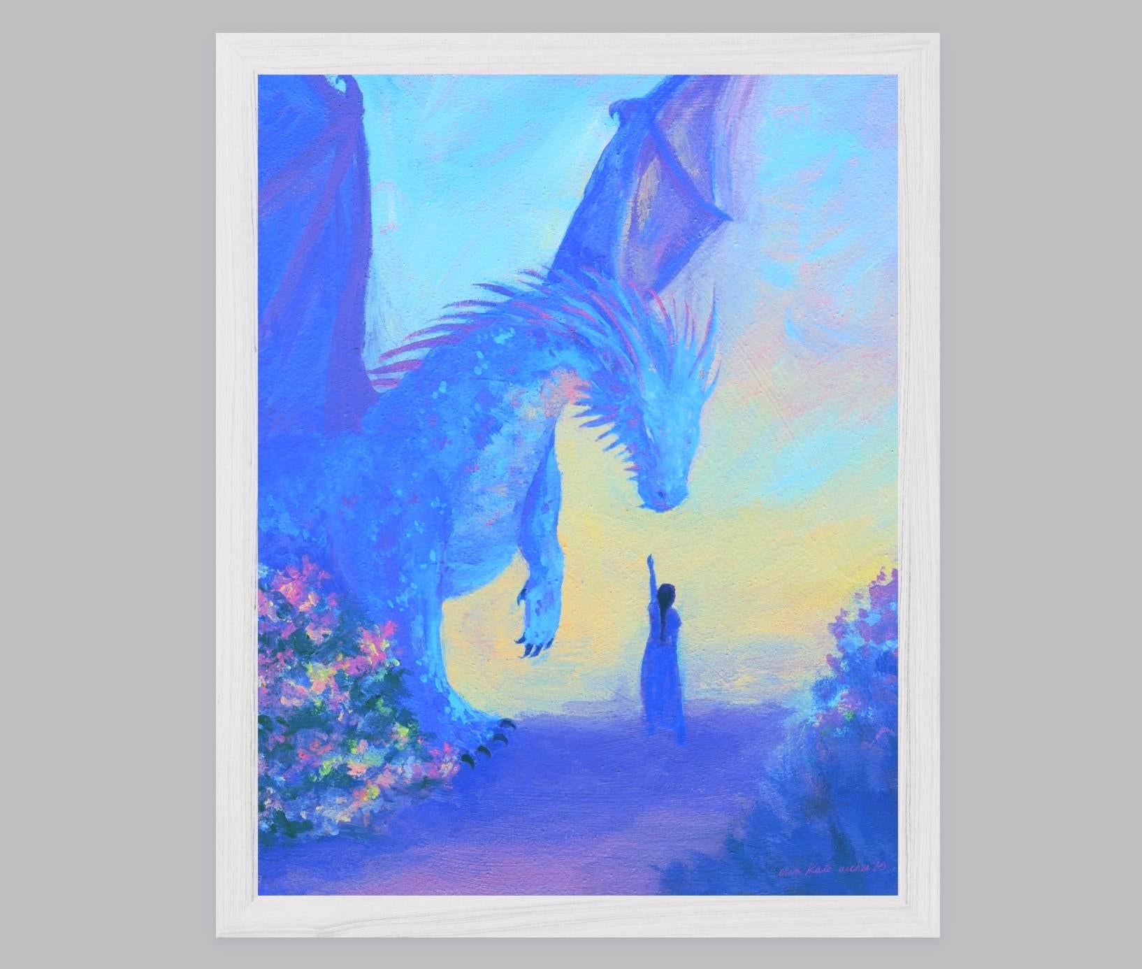 the dragon's chosen - fantasy dragon rider illustration art print from original acrylic painting