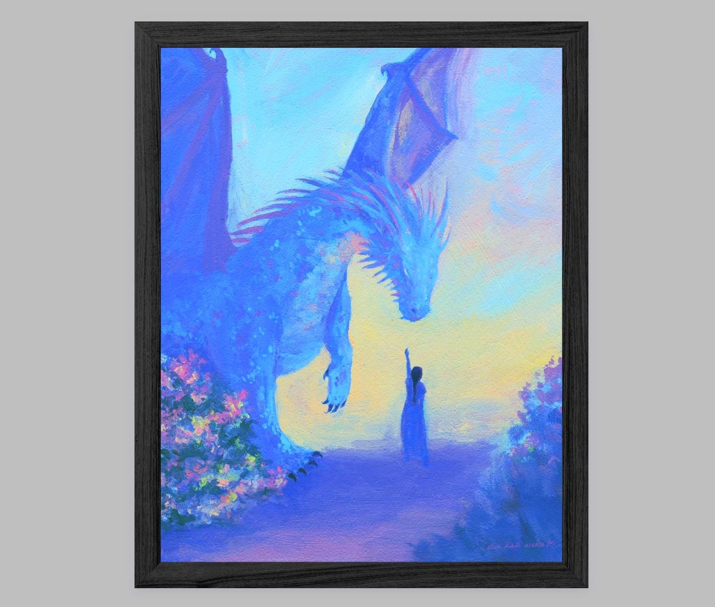 the dragon's chosen - fantasy dragon rider illustration art print from original acrylic painting