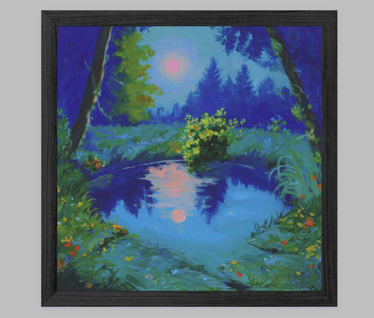 moonlit dip - art print from original acrylic painting - fantasy landscape romantic illustration