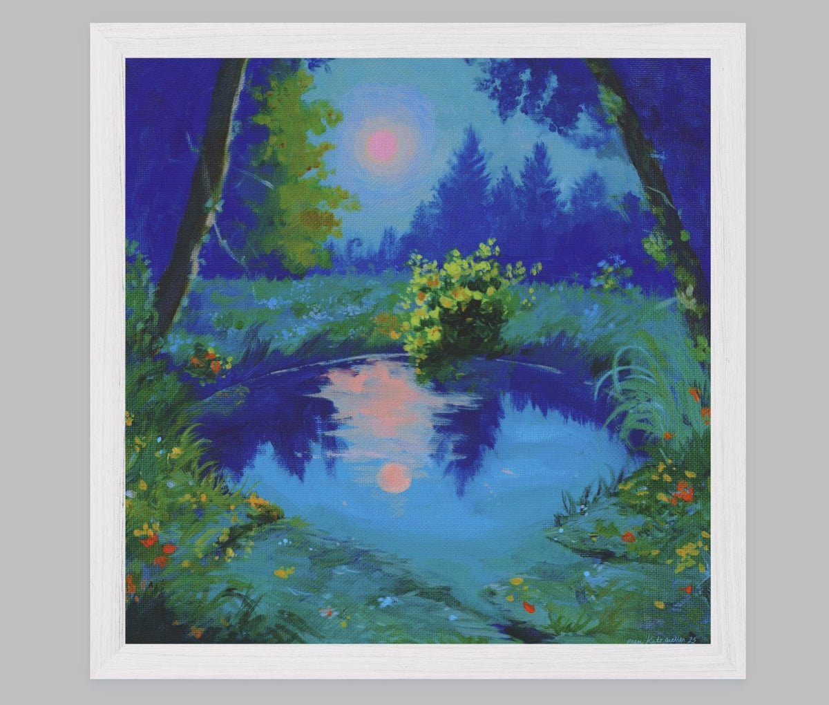 moonlit dip - art print from original acrylic painting - fantasy landscape romantic illustration