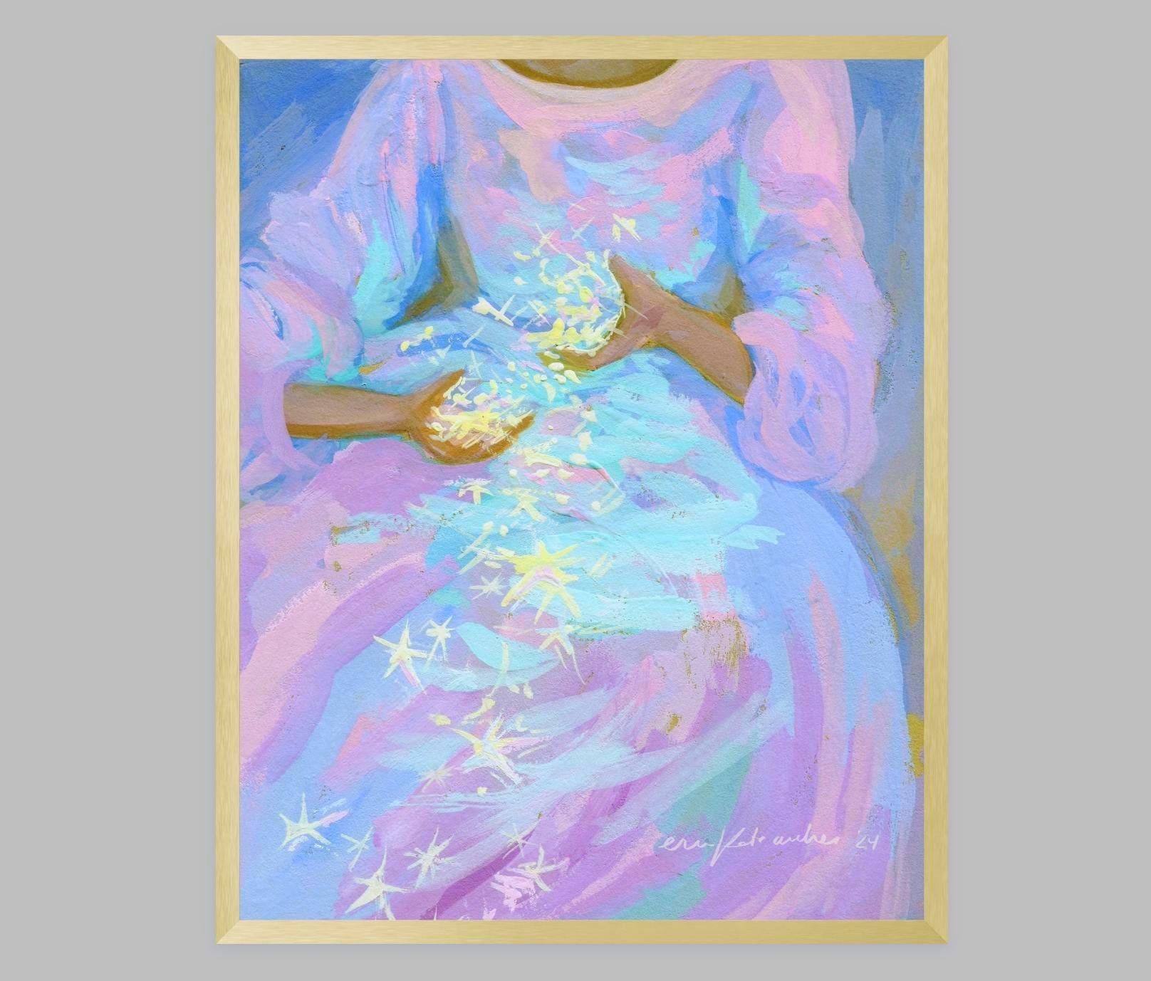 star tumble - pastel-color art print from original gouache painting - magical celestial fairytale