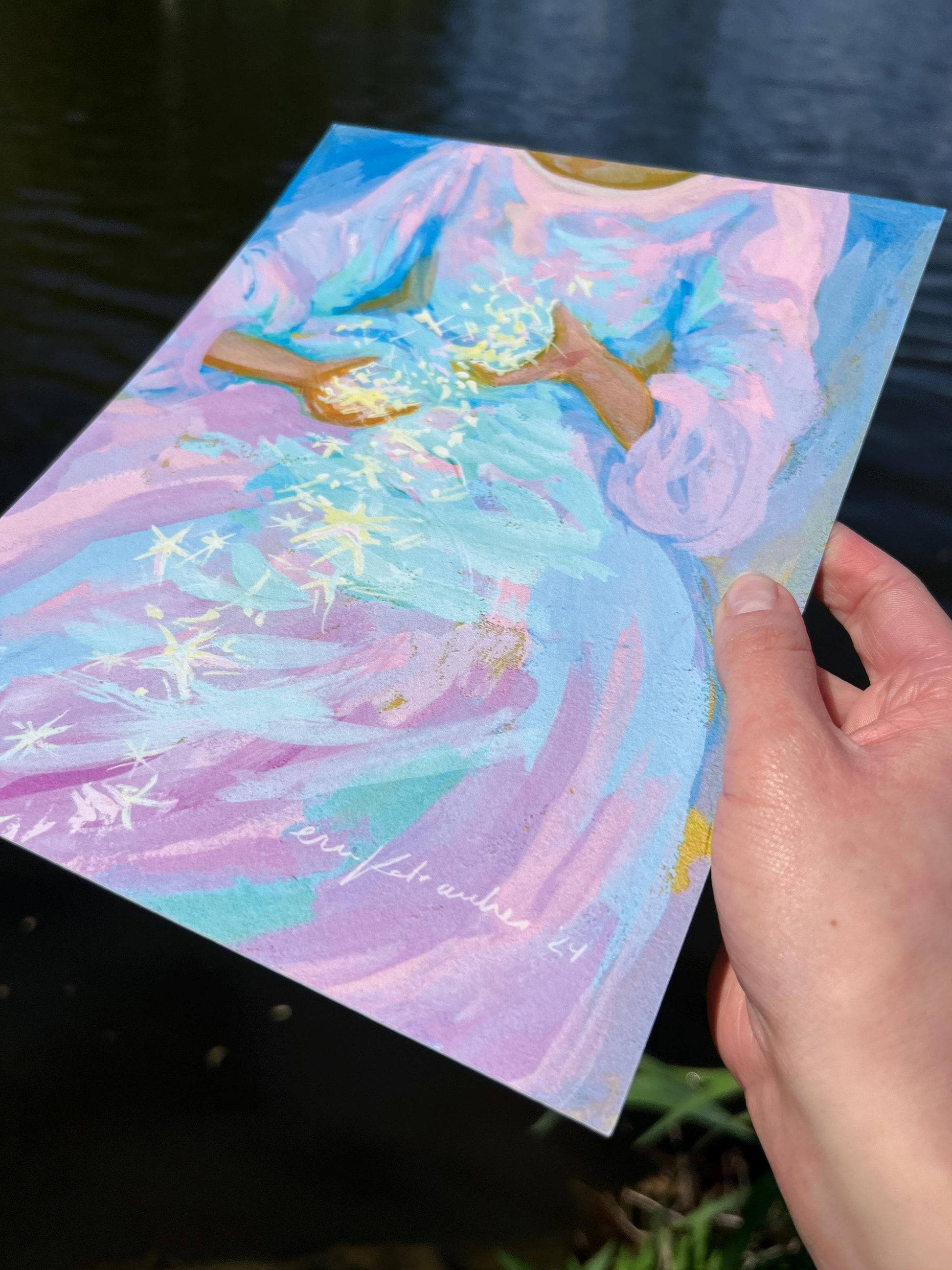 star tumble - pastel-color art print from original gouache painting - magical celestial fairytale