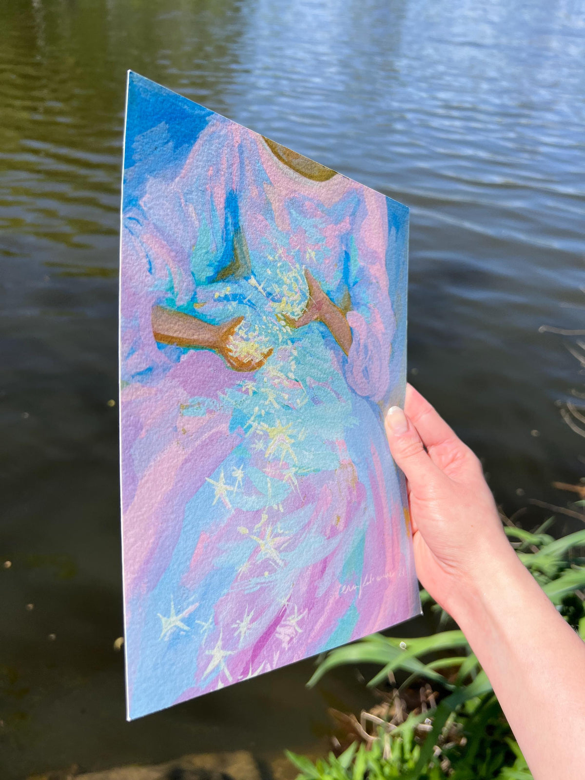 star tumble - pastel-color art print from original gouache painting - magical celestial fairytale