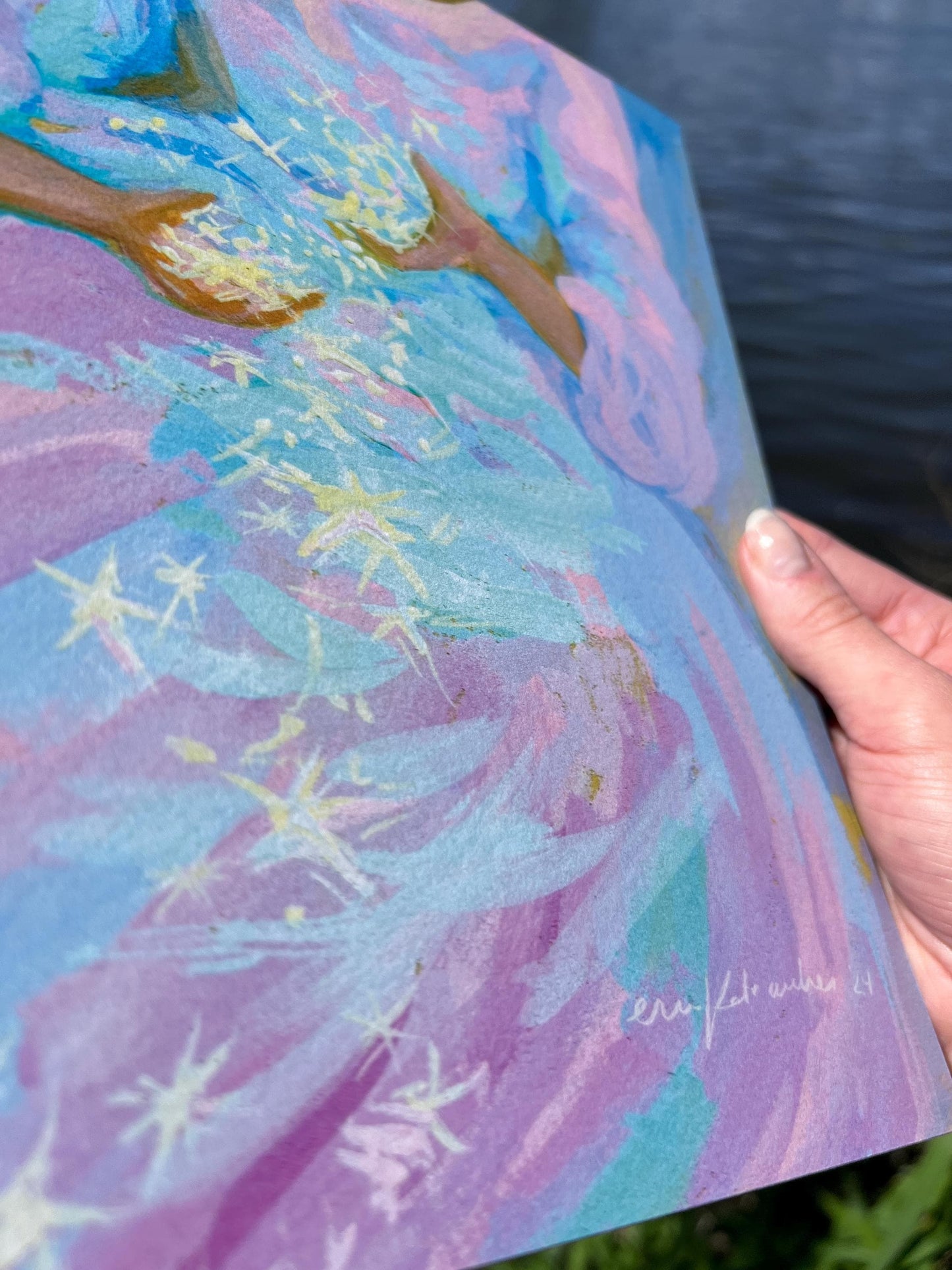 star tumble - pastel-color art print from original gouache painting - magical celestial fairytale