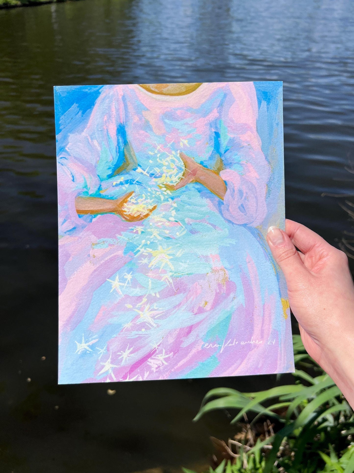 star tumble - pastel-color art print from original gouache painting - magical celestial fairytale