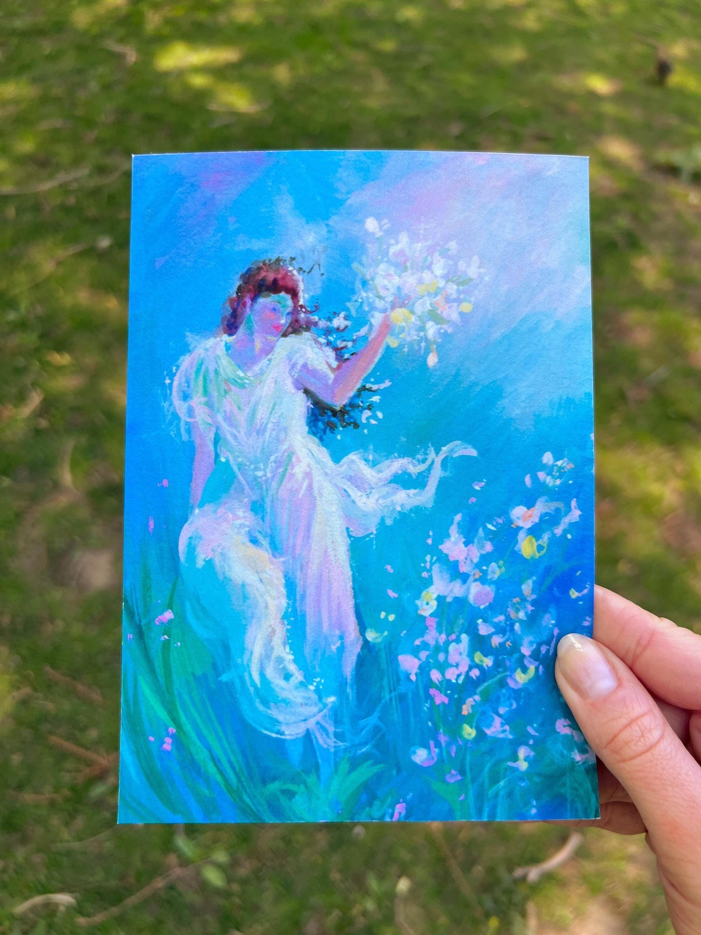 Pastel Gouache Art Print: "Spring will come" Maiden - spring goddess calming magical romantic pastel-color