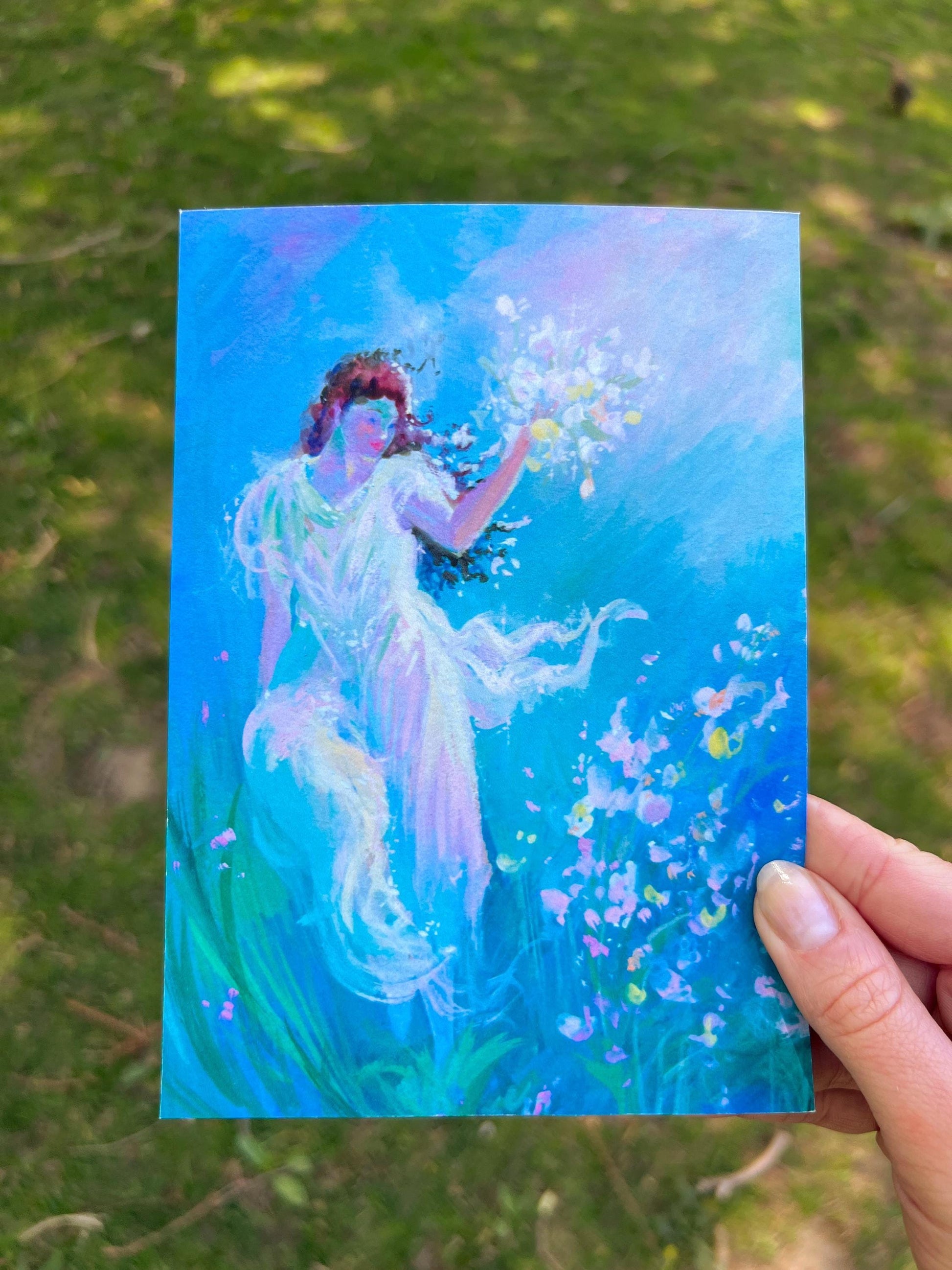 Pastel Gouache Art Print: "Spring will come" Maiden - spring goddess calming magical romantic pastel-color