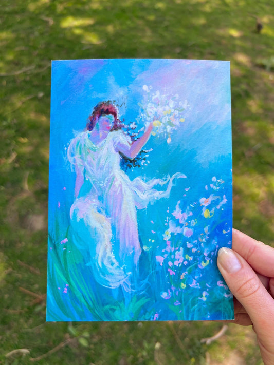 Pastel Gouache Art Print: "Spring will come" Maiden - spring goddess calming magical romantic pastel-color