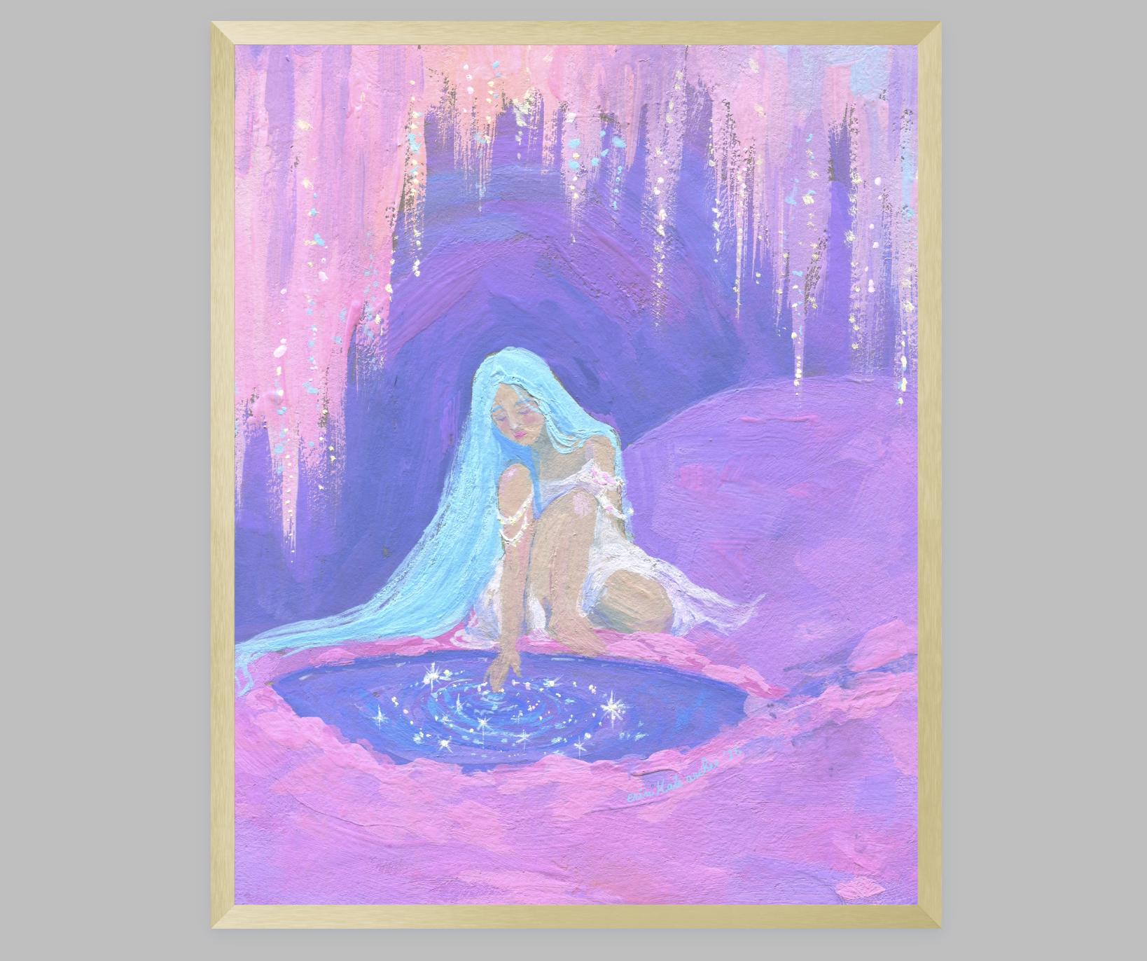 dreaming pool - art print from original gouache painting