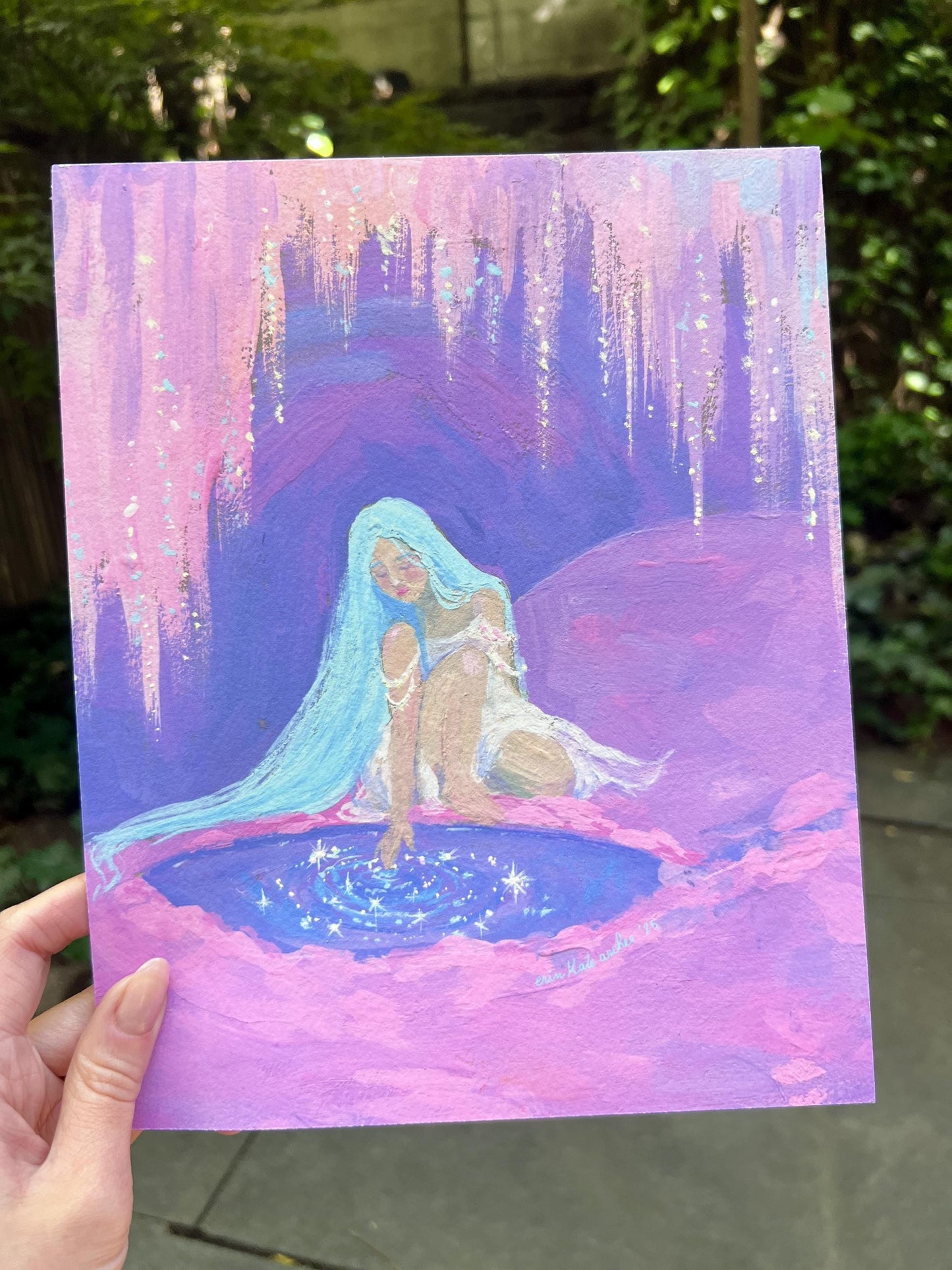dreaming pool - art print from original gouache painting
