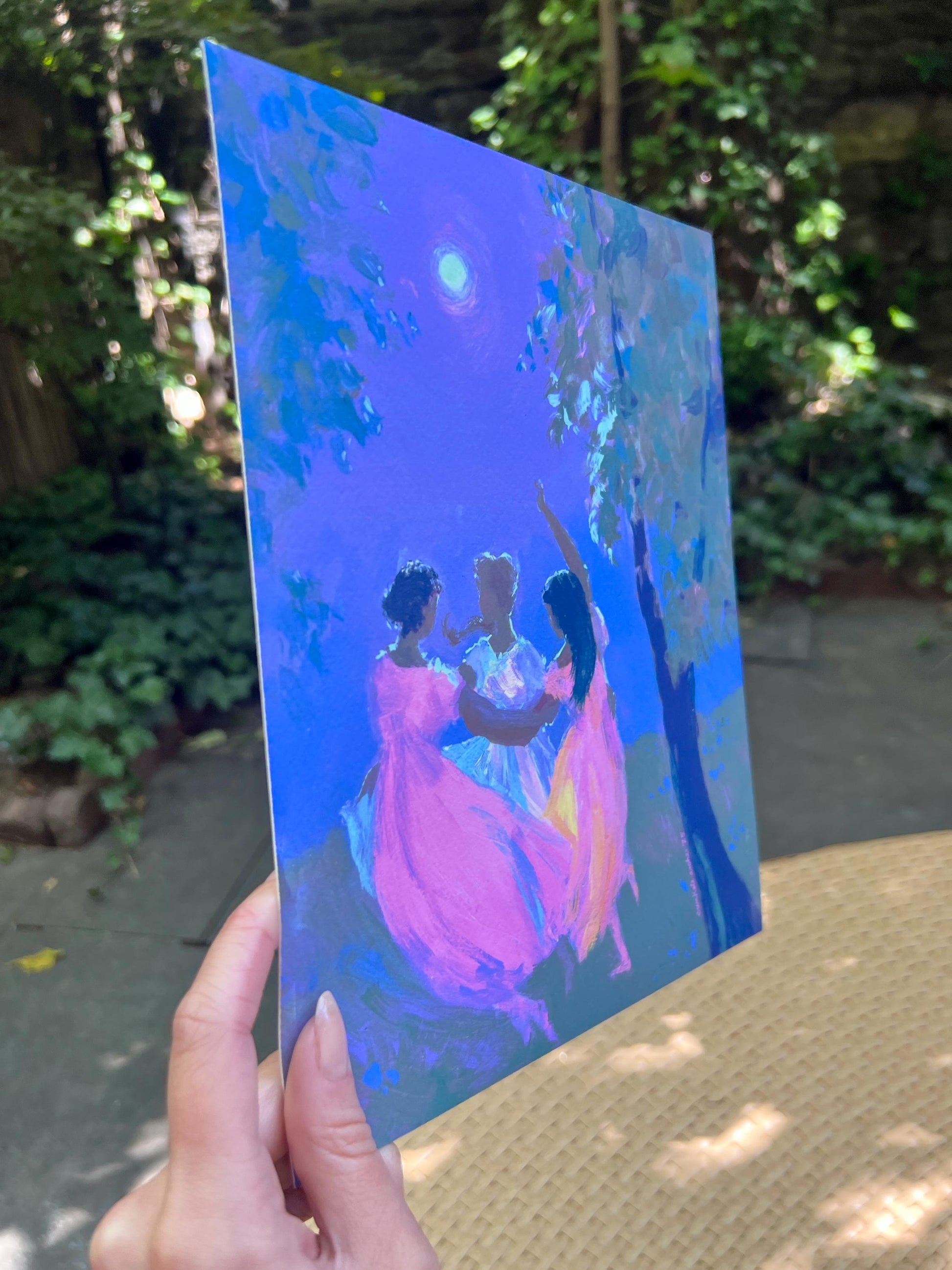 dance with the moon - art print from original acrylic painting, coven and fairy tale inspired