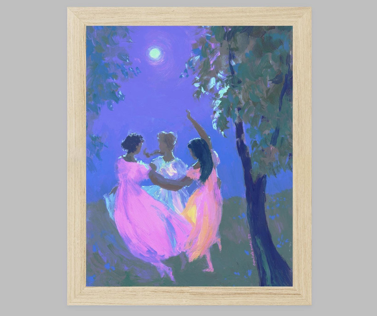 dance with the moon - art print from original acrylic painting, coven and fairy tale inspired