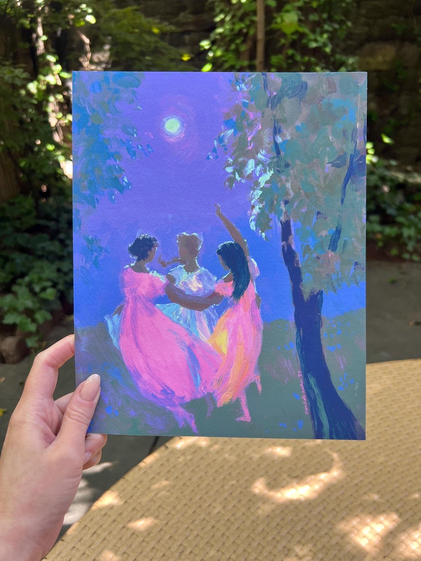 dance with the moon - art print from original acrylic painting, coven and fairy tale inspired