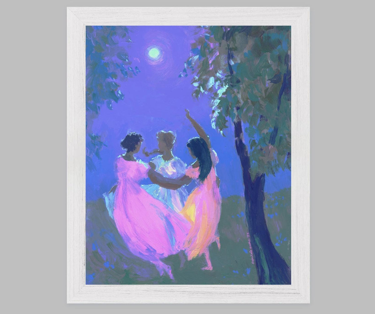 dance with the moon - art print from original acrylic painting, coven and fairy tale inspired