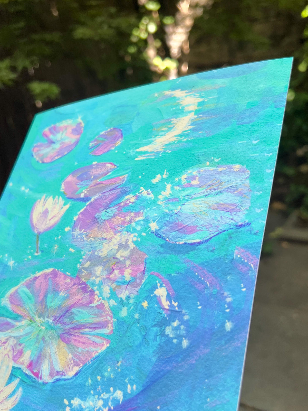 Moonlit Water Lilies Art Print: "I Wish You more than a Kinder Sea" from original Gouache Painting