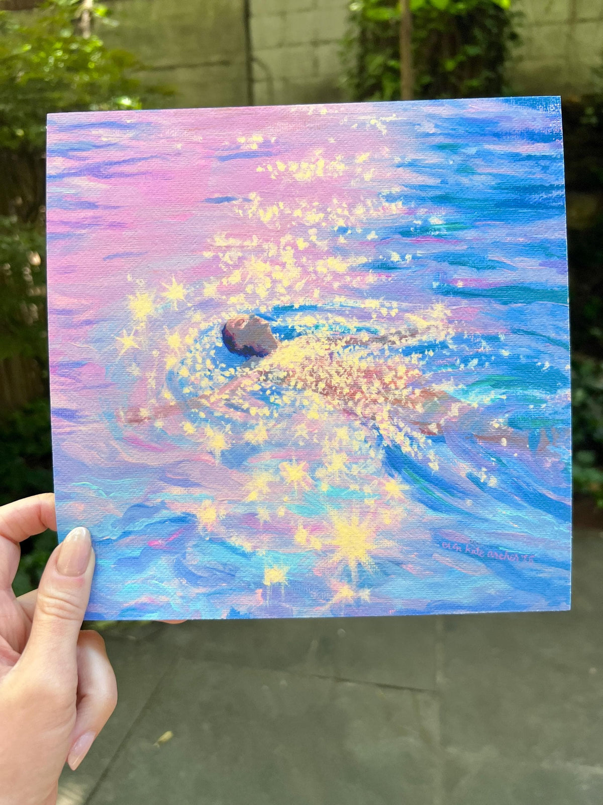 loinnir held - art print from original acrylic painting of swimmer in sparkling water