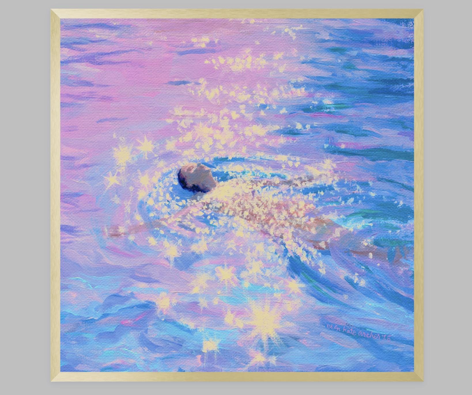 loinnir held - art print from original acrylic painting of swimmer in sparkling water