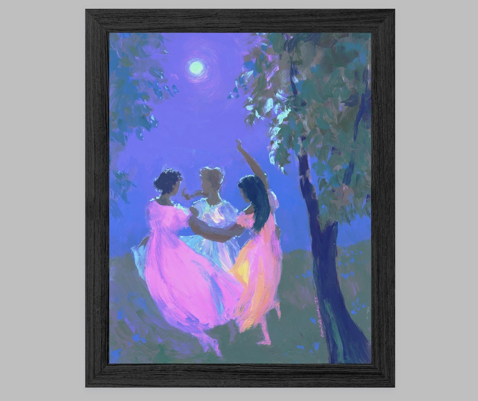 dance with the moon - art print from original acrylic painting, coven and fairy tale inspired