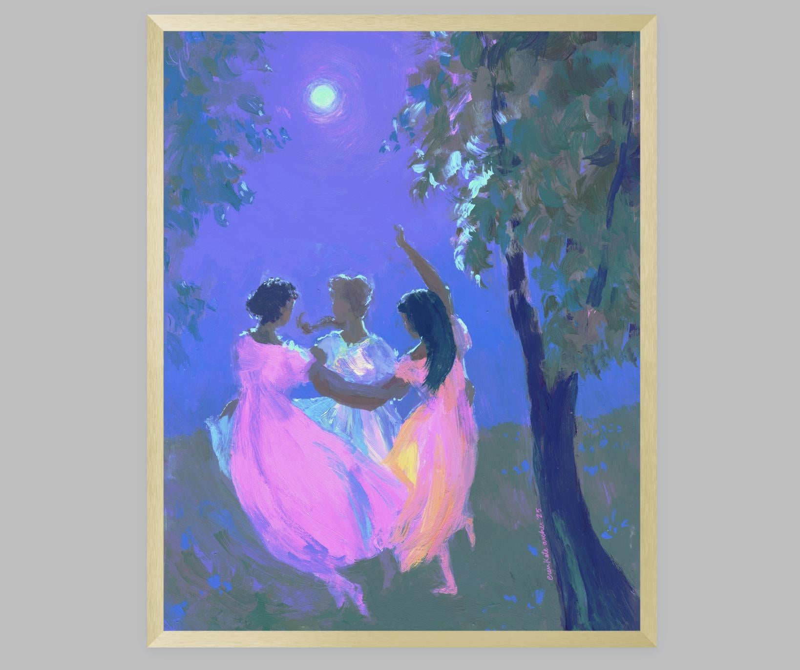 dance with the moon - art print from original acrylic painting, coven and fairy tale inspired