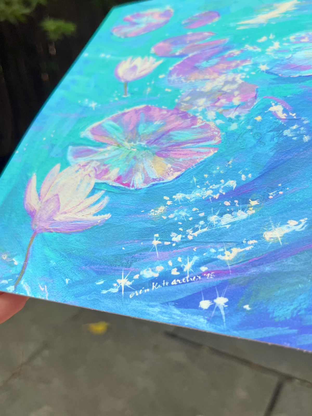 Moonlit Water Lilies Art Print: "I Wish You more than a Kinder Sea" from original Gouache Painting