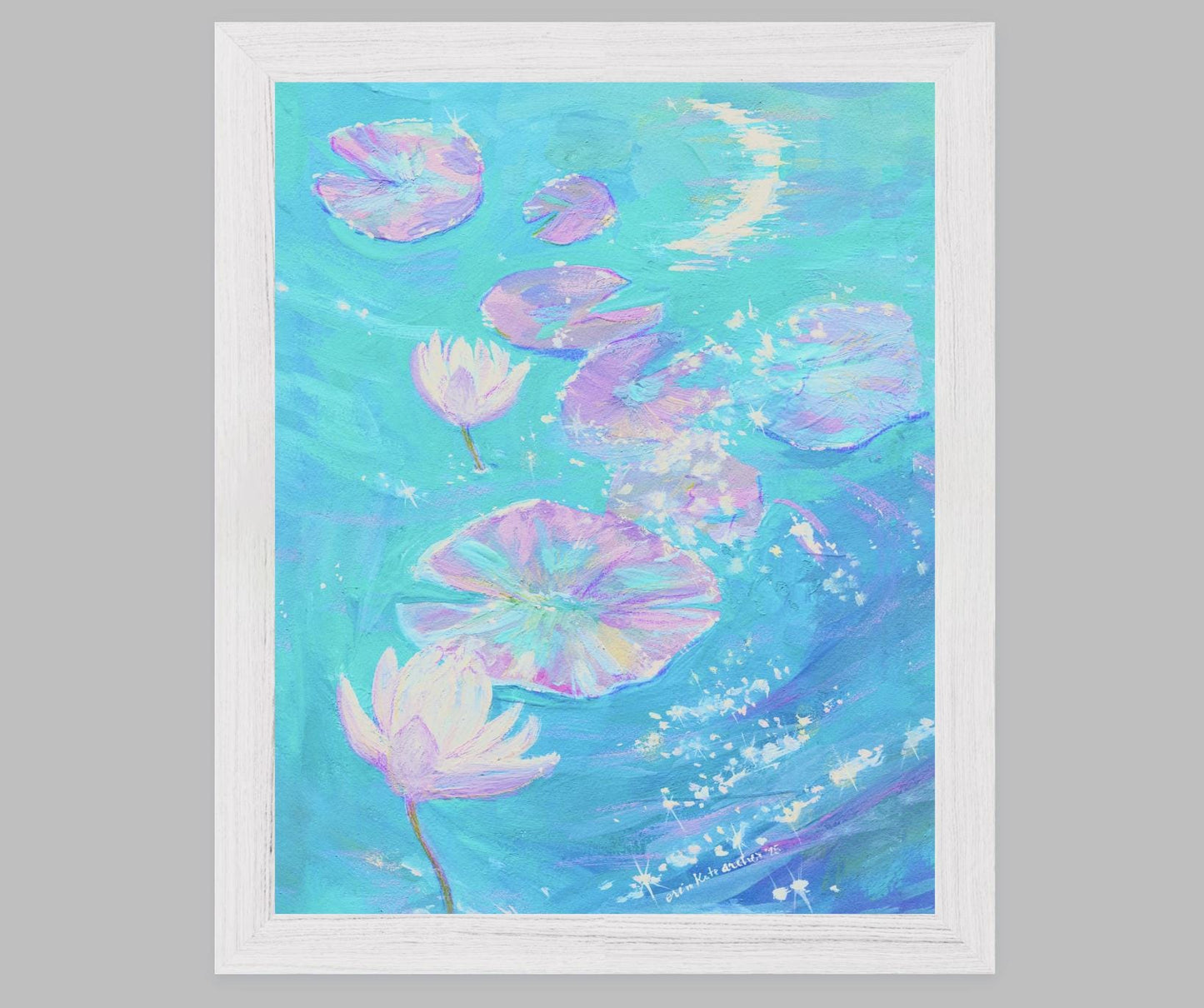 Moonlit Water Lilies Art Print: "I Wish You more than a Kinder Sea" from original Gouache Painting