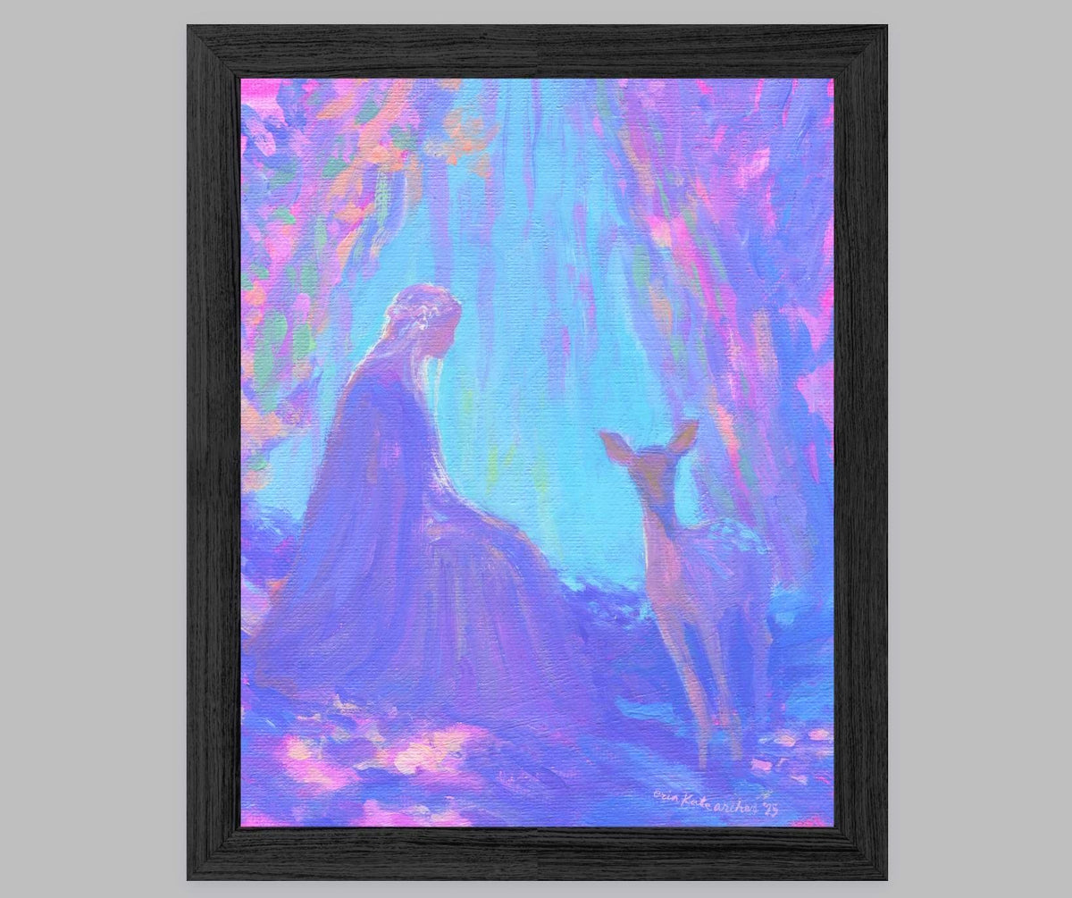 Fantasy Art Print: "the lady and the fawn" from original acrylic painting - inspired by fantasy novels and fairy tales
