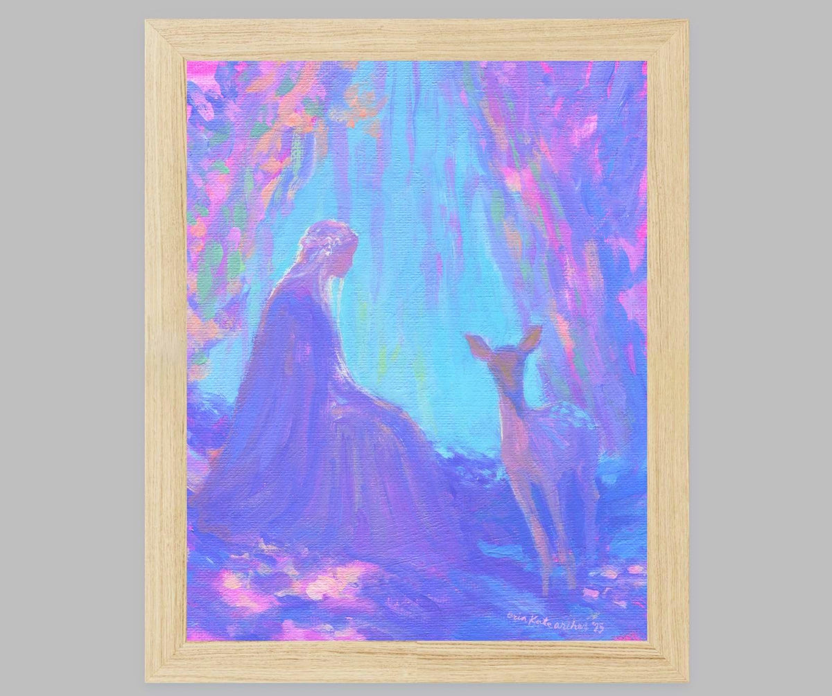 Fantasy Art Print: "the lady and the fawn" from original acrylic painting - inspired by fantasy novels and fairy tales